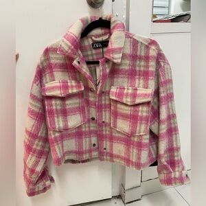 Zara Pink and White Checkered Jacket